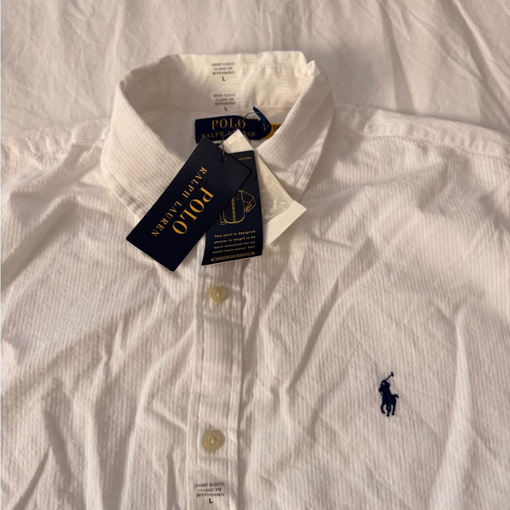 NWT Polo by Ralph Lauren White Seersucker Short-Sleeve Button-Down Shirt - Picture 4 of 7